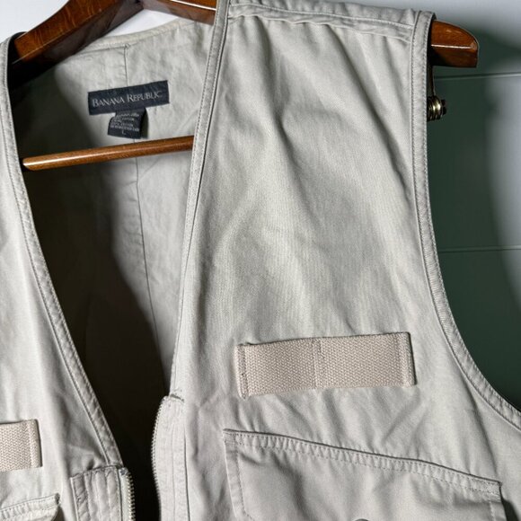 Banana Republic Vest Mens Large Tan Safari Multi Pocket Travel‎ Outdoor Fishing - Picture 5 of 10